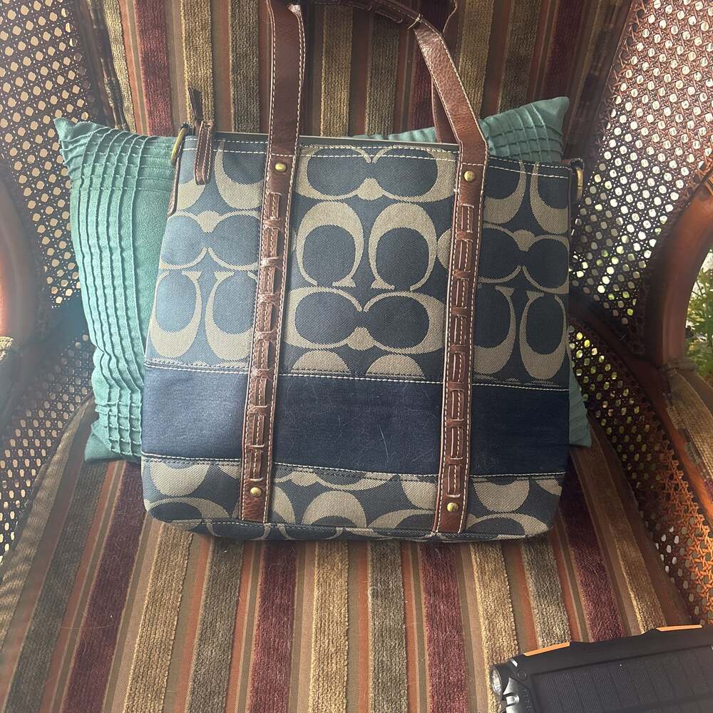 COACH Legacy Signature Stripe Denim Tote Bag 11180
